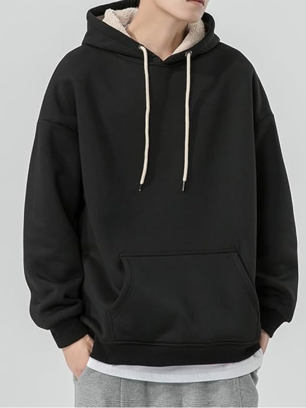 ⭐️Men's Black Pullover Hoodie with Contrast Drawcords⭐️